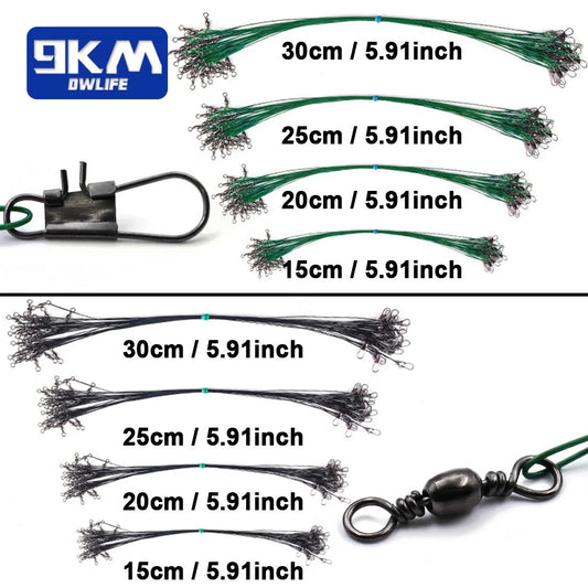 9KM Fishing Leaders Line Stainless Steel Wire with Swivels Snap Connect Fishing Tackle Lures Hooks Saltwater&Freshwater 10~30Pcs