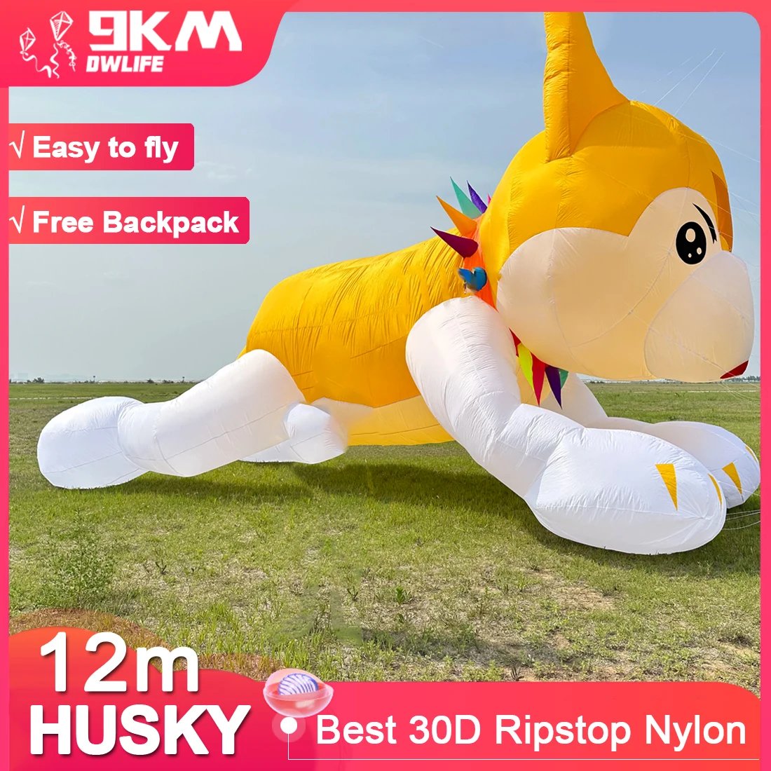 9KM 12m Husky Kite Line Laundry Kite Pendant Soft Inflatable Show Kite