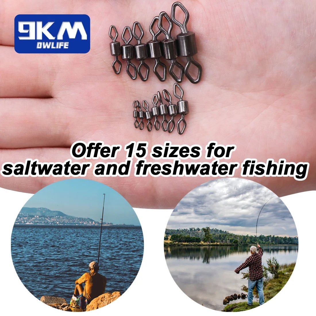 9KM Swivels Fishing Tackle 25~100Pcs Stainless Steel Diamond Eye Rolling Swivels Fishing Solid Rings Connector Saltwater Fishing