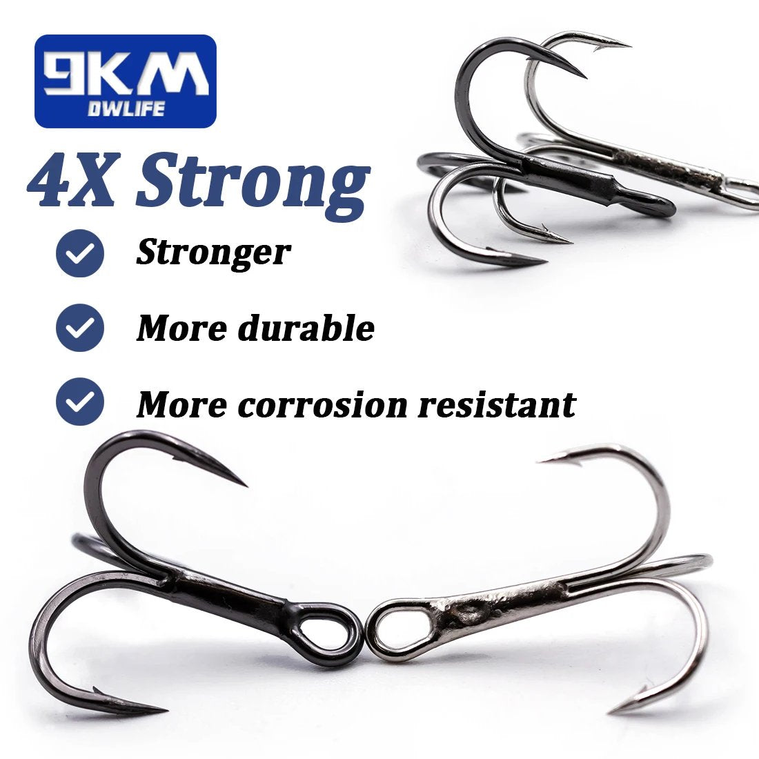 9KM 4X Fishing Treble Hooks 25~100Pcs High Carbon Steel Brabed Sharp Replacement Fishing Hooks Hard Lures Trout Bluefish Salmon