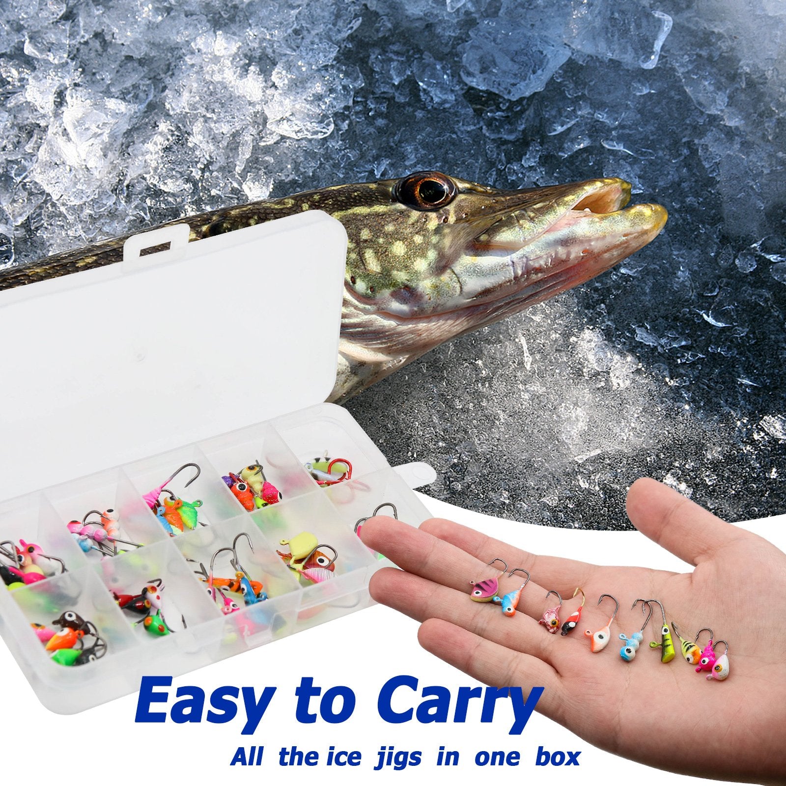 9KM 8Pcs~60Pcs Ice Fishing Jig Set Ice Fishing Lures Micro Jig Head Hook Kit with Box for Freshwater & Saltwater