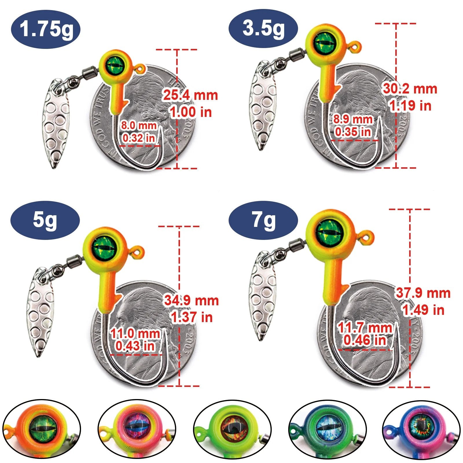 Fishing Jig Head Hooks with Spinner