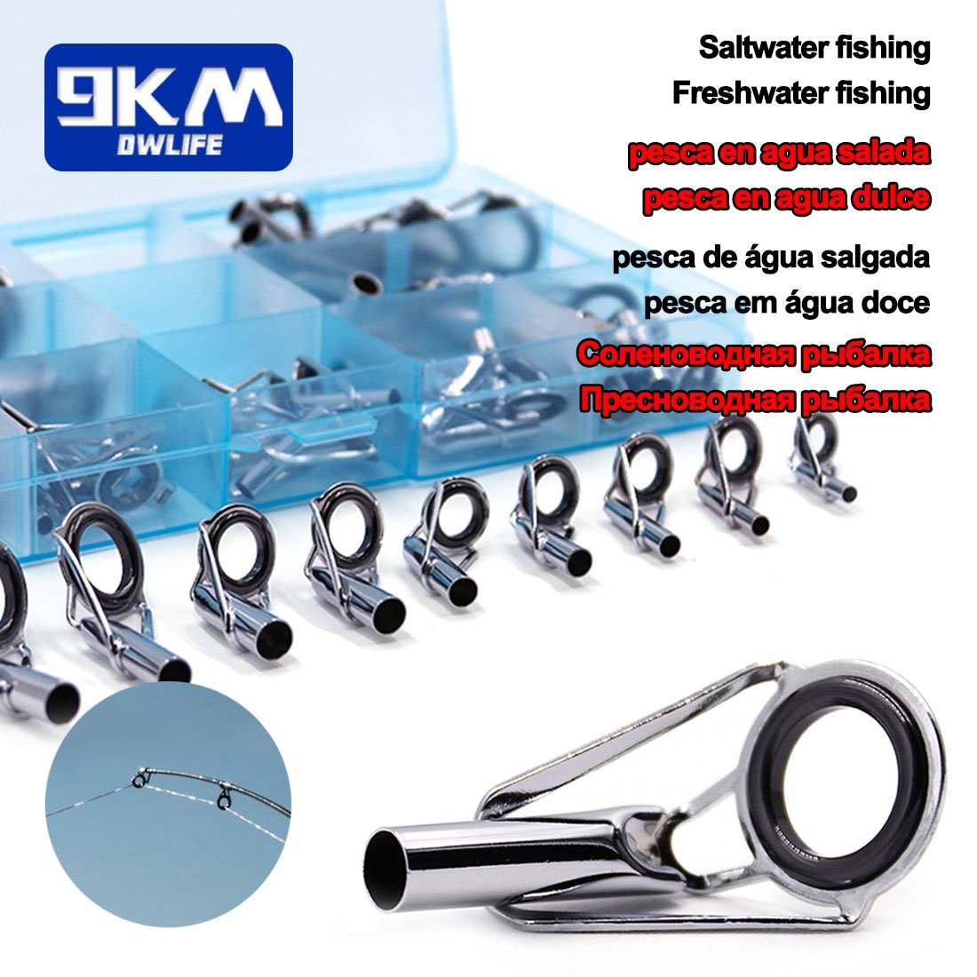 Fishing Rod Guides Tips Top Casting Ceramic Ring with Box Stainless Steel Frame All Size for Saltwater and Freshwater Fishing