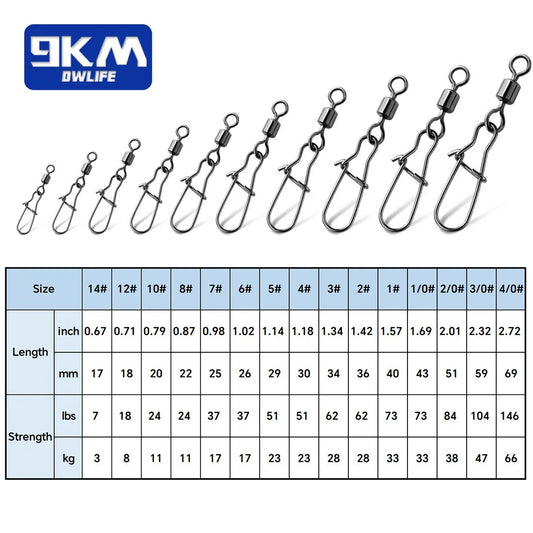 Duo-Lock Snap Swivels 50~200Pcs Fishing Swivel Snap Stainless Brass Saltwater Fishing Rolling Barrel Swivel Connectors Tackle