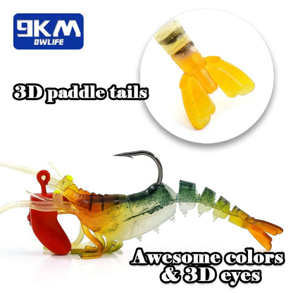 Soft Shrimp Lures Fishing Jig Head Swimbait with Paddle Tail Trout Bass Salmon Sinking Baits Saltwater/Freshwater Sharp Hook