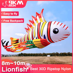 9KM 8m~12m Colorful Lionfish Kite Line Laundry Pendant Soft Inflatable Show Kite for Kite Festival 30D Ripstop Nylon Fabric