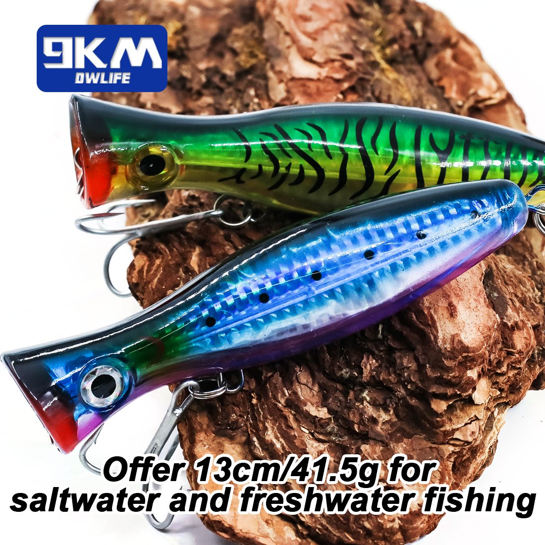 13cm Popper Fishing Lure Saltwater Topwater Popper Lures with Treble Hook for Striper Tuna Bluefish Offshore Large Predator Fish