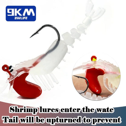 Soft Shrimp Lures Fishing Jig Head Swimbait with Paddle Tail Trout Bass Salmon Sinking Baits Saltwater/Freshwater Sharp Hook