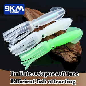 Luminous Octopus Swimbait Soft Lure with Skirt Tail 3D Fishing Eyes Curly Tentacles Lingcod Rockfish Jig Saltwater Ocean Fishing