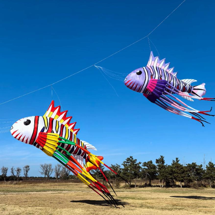 9KM 8m~12m Colorful Lionfish Kite Line Laundry Pendant Soft Inflatable Show Kite for Kite Festival 30D Ripstop Nylon Fabric