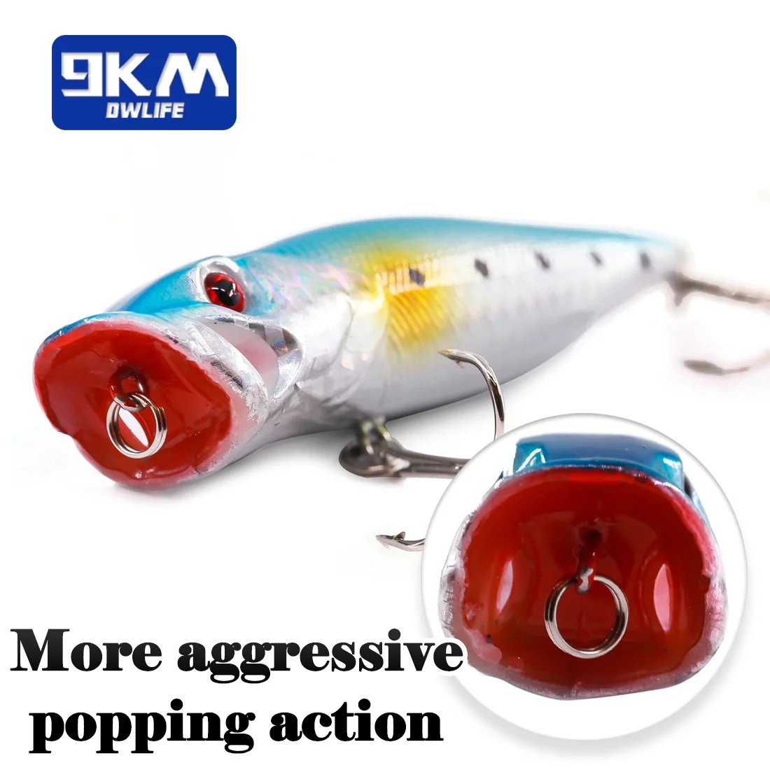 Popper Lure Topwater Fishing Lures 12g Bass Lures Pencil Artificial Bait with Treble Hook for Bass Trout Catfish Redfish Pike