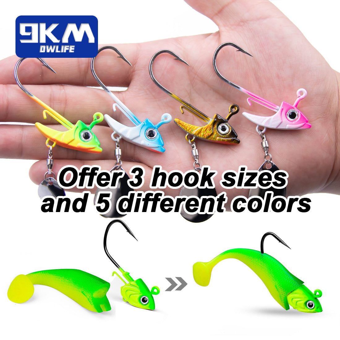 Fishing Jig Hook 7.5~15g Triangle Head Jig Barbed Fishing Hooks Soft Worm Lure with Sequins Spoon Bionic Fish Head Fishing Hook