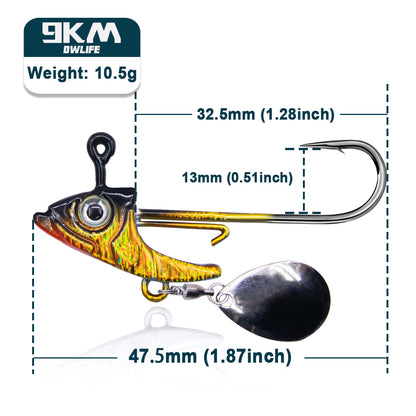 Fishing Jig Hook 7.5~15g Triangle Head Jig Barbed Fishing Hooks Soft Worm Lure with Sequins Spoon Bionic Fish Head Fishing Hook