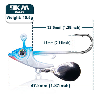 Fishing Jig Hook 7.5~15g Triangle Head Jig Barbed Fishing Hooks Soft Worm Lure with Sequins Spoon Bionic Fish Head Fishing Hook