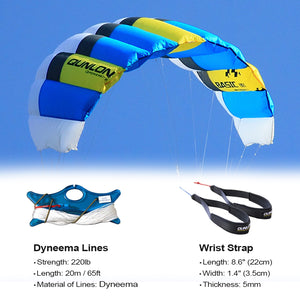 1.5sqm Power Traction Kites 2 x 20m x 220lb Flying Lines + Kite Wrist Strap + Bag