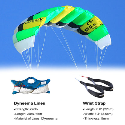 1.5sqm Power Traction Kites 2 x 20m x 220lb Flying Lines + Kite Wrist Strap + Bag