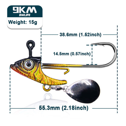 Fishing Jig Hook 7.5~15g Triangle Head Jig Barbed Fishing Hooks Soft Worm Lure with Sequins Spoon Bionic Fish Head Fishing Hook