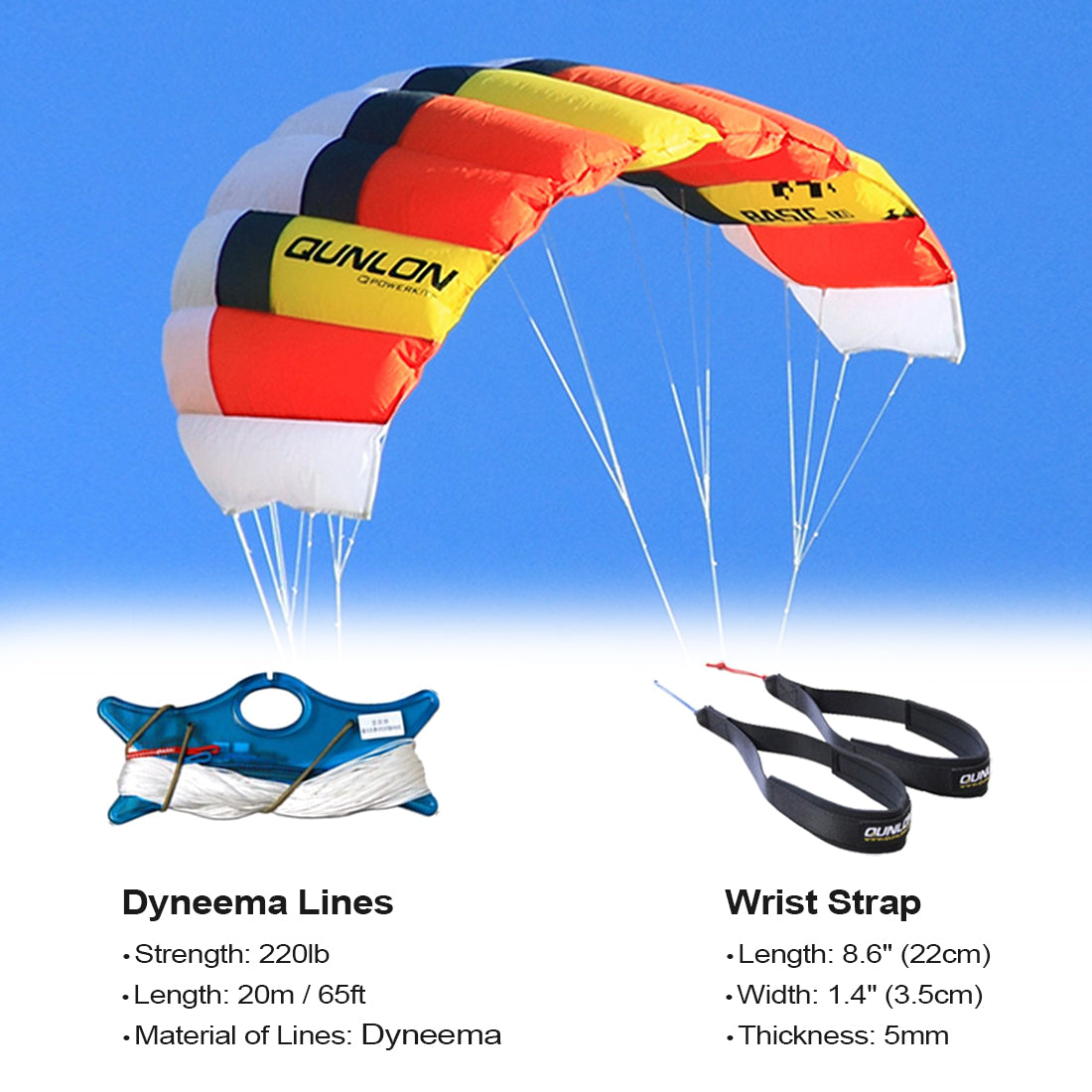 0.6sqm Power Traction Kites 2 x 20m x 220lb Flying Lines + Kite Wrist Strap + Bag