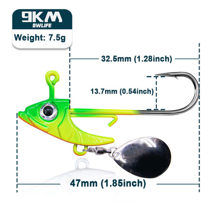 Fishing Jig Hook 7.5~15g Triangle Head Jig Barbed Fishing Hooks Soft Worm Lure with Sequins Spoon Bionic Fish Head Fishing Hook