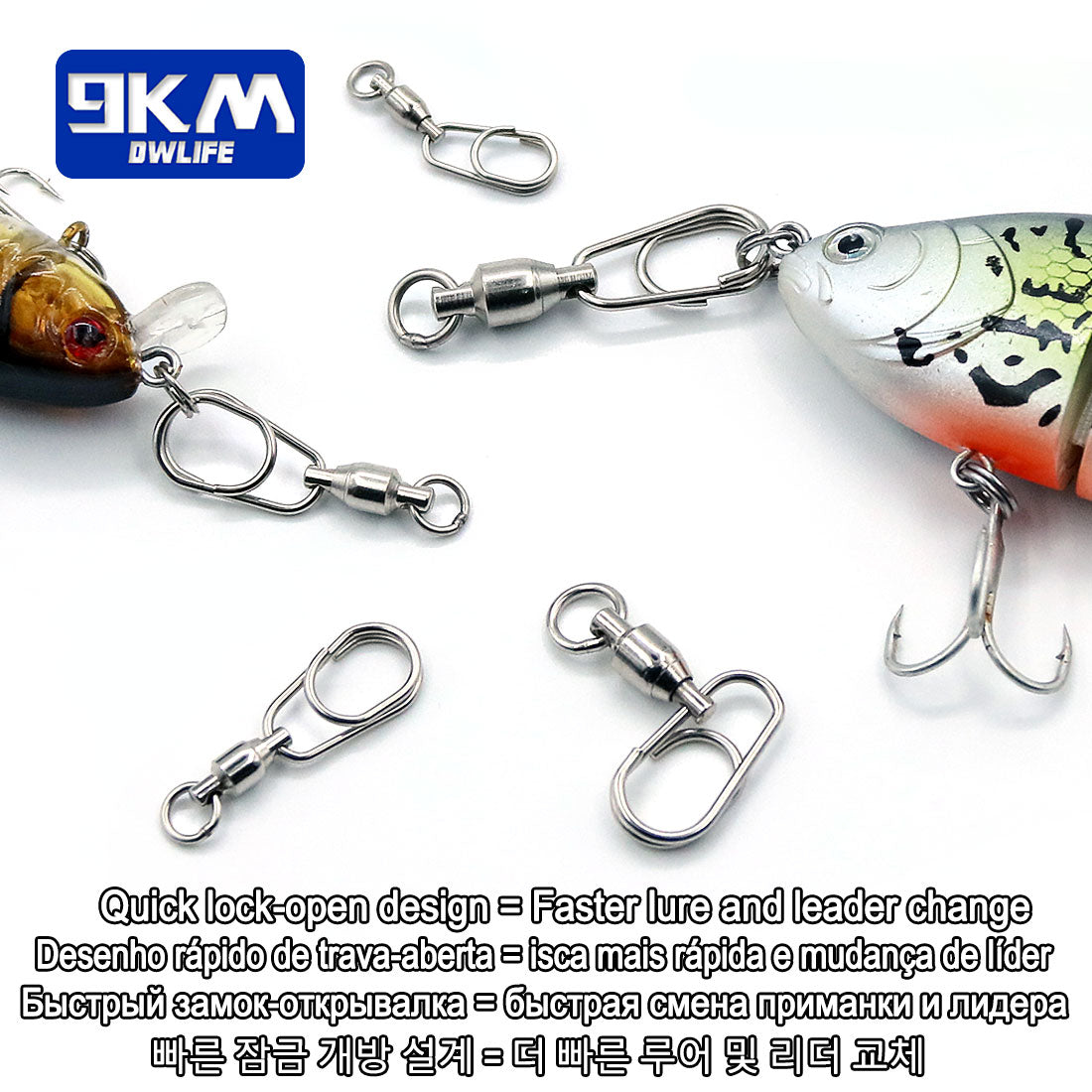50Pcs/Bag Stainless Steel Connector Fishing Fastach Clips Fishing Swivels  Snaps Swivel Rolling Snap Quick Connection Accessory