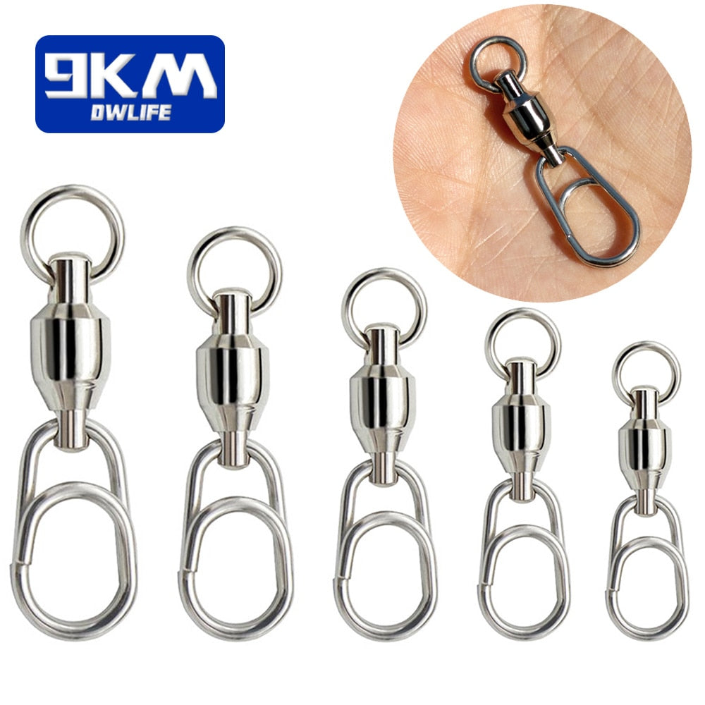 10pcs/lot Stainless Steel Ball Bearing Fishing Swivels Snap Size 0#-5#  Rolling Sea Fishing Swivels Snaps Connector