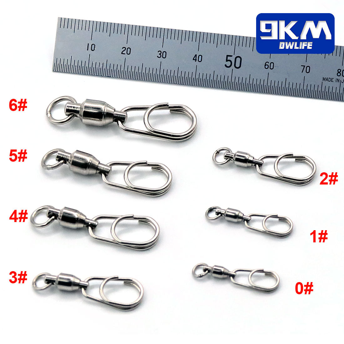 30PCS Fishing Snap Rolling Ball Bearing Barrel Clip Bulk Swivel with Safety  Snap Connector Fishing Accessories Freshwater Saltwater #2#4#6#8#10 +A