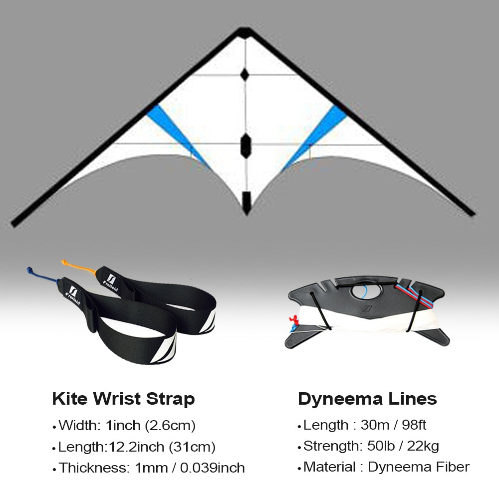 Freilein 2.15m Breeze Stunt Kite Ghost Dual Line Framed Kites Beach Sports Kite (Set : Wrist Strap+2x30mx50lb Flying Lines+Bag )