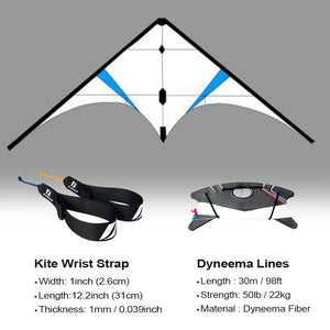 Freilein 2.15m Breeze Stunt Kite Ghost Dual Line Framed Kites Beach Sports Kite (Set : Wrist Strap+2x30mx50lb Flying Lines+Bag )