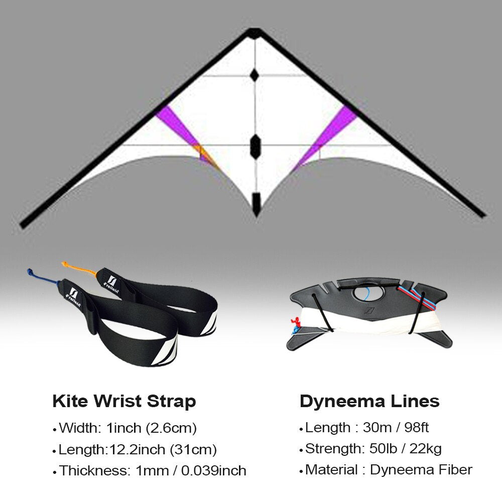 Freilein 2.15m Breeze Stunt Kite Ghost Dual Line Framed Kites Beach Sports Kite (Set : Wrist Strap+2x30mx50lb Flying Lines+Bag )