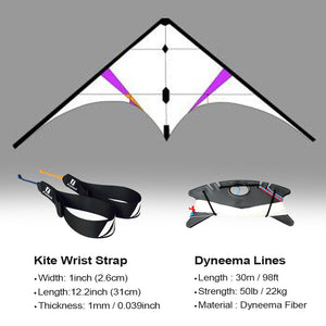 Freilein 2.15m Breeze Stunt Kite Ghost Dual Line Framed Kites Beach Sports Kite (Set : Wrist Strap+2x30mx50lb Flying Lines+Bag )