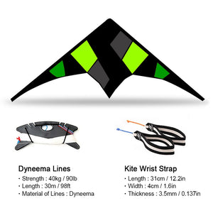 Freilein 2 Line Stunt Kite 2.16m Sports Acrobatic Kite PC31 Mylar Laminate 2 x 30m x 90lb Flying Lines + Wrist Strap + Bag