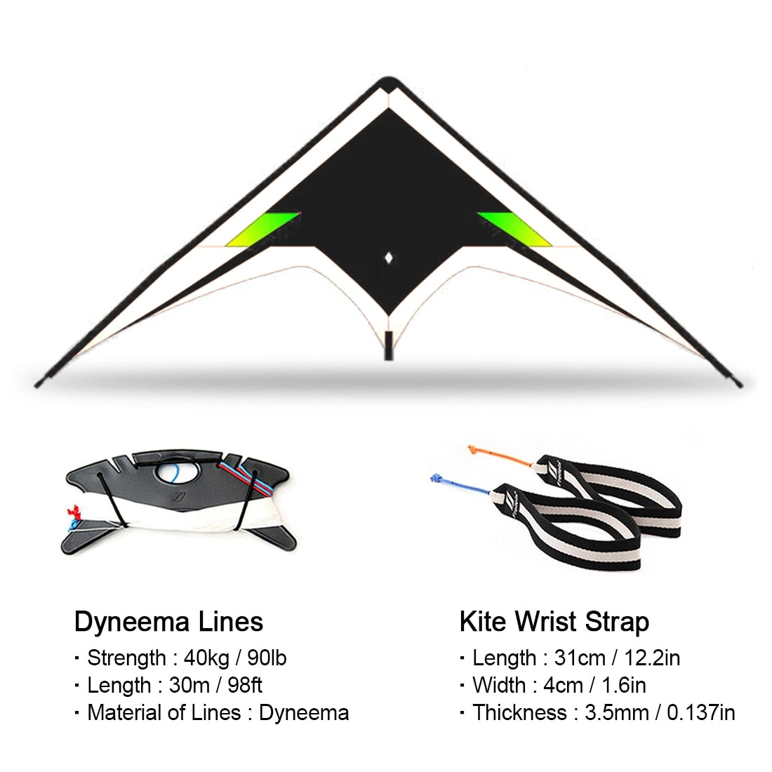 Freilein Stunt Kite 2.4m Professional 2 Line Acrobatic Kite Ripstop Icarex PC31 Wrist Strap + 2 x 30m x 90lb Flying Lines + Bag